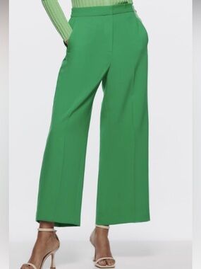 Zara apple green tailored wide-leg trousers